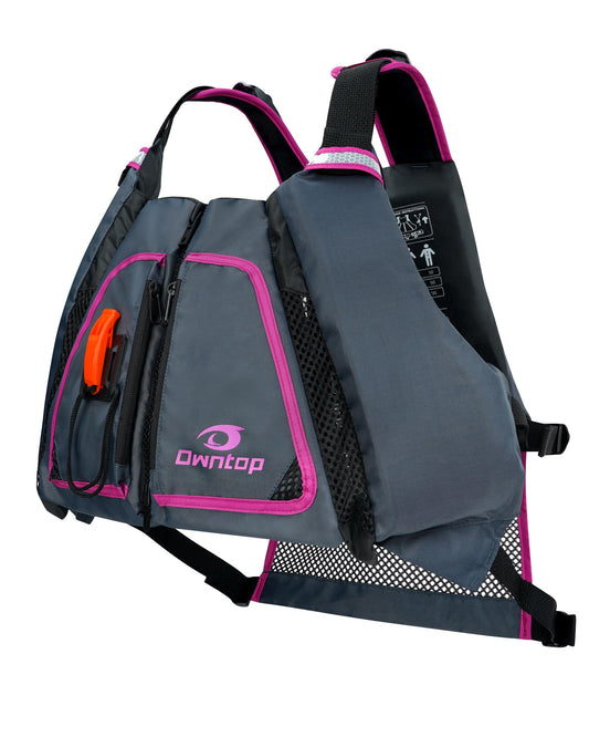 Owntop Swim Jackets Adult, Adjustable Safety Strap, Womens Swim Vest Kayak, Buoyancy Float Vests for Fishing Swimming Stand-up Paddle (Gray-Pink, M/L)