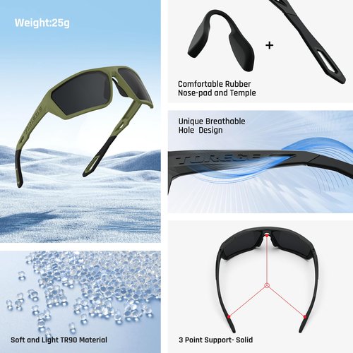 Polarized Sports Sunglasses for Men Women Fishing Running Driving Cycling Sunglasses Theseus TR36 (Matte Sand&Gray Lens)