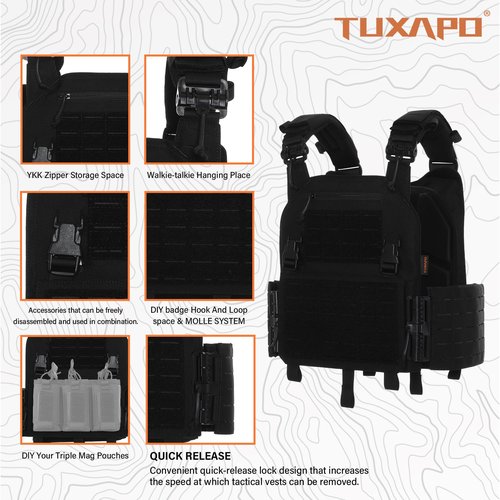 Tuxapo Tactical Molle Vest Laser Cutting Modular Lightweight Quick Release Adjustable Vests