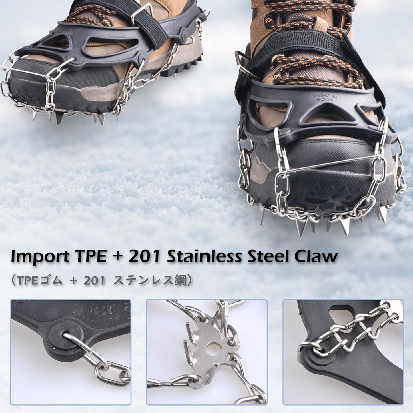 TRIWONDER Ice Grips 10/18/24 Teeth Anti-Slip Shoe Boot Snow Ice Spikes Crampons Cleats Stretch Footwear Traction