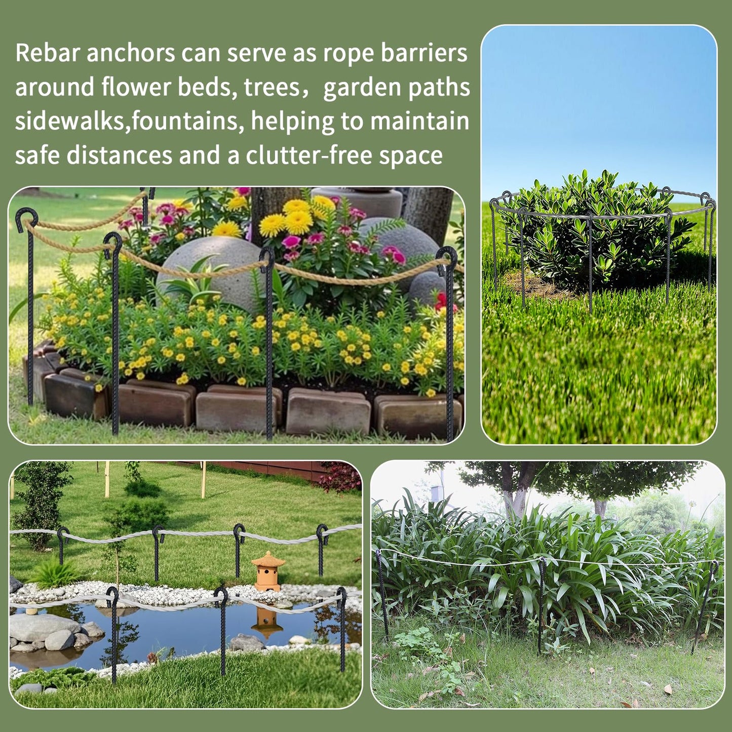 18 Inch Rebar Stakes with Loop 12 Pack Camping Tent Ground Anchors Heavy Duty 1/2 Inch Diameter Metal Tree Stakes and Supports for Leaning Trees, Dog Tie Out Stake, Garden Rope Fence Stakes, Black