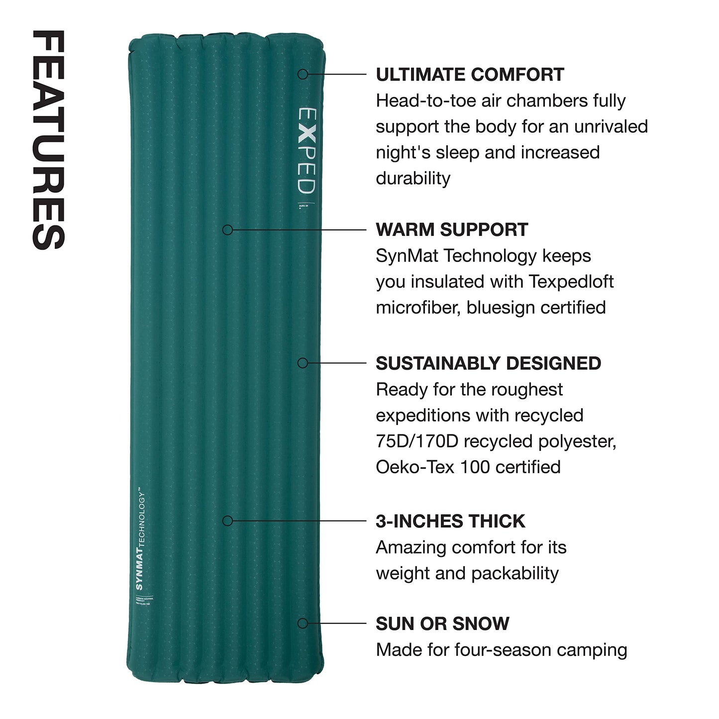 Exped Dura 5R | Abrasion Resistant | Insulated and Comfortable | -5 Degree Sleeping Pad, Cypress, Medium