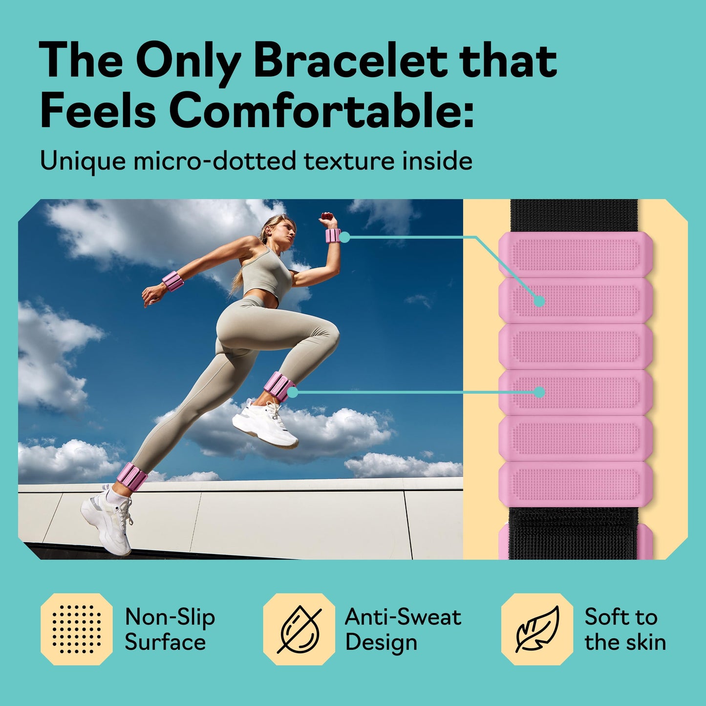 Ankle Weights for Women and Wrist Weights for Women at Home - Arm and Leg Weights, Non-Slip Desig, Set of 2 (1 lb each)