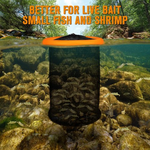 Dovesun 5 Gallons Floating Fishing Basket, Collapsible Fishing Net Portable Nylon-mesh | Coated Nylon Net Bait Storage Cage for Keeping Crayfish Minnows Leaches and Other Live Baits