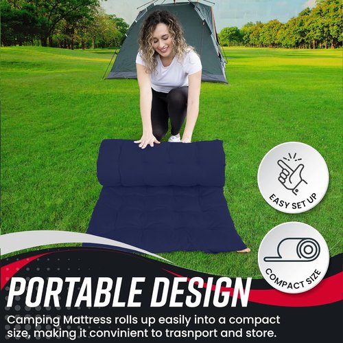 Vaygway Blue Outdoor Camping Cot Pads Mattress- Soft Comfortable Lightweight Thick Cotton Sleeping Cot- Portable Hiking, Traveling, Backpacking Waterproof Bottom Pad Mattress (Blue, 1 Pack)
