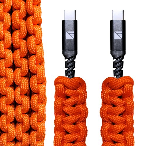 Dark Energy USB C to USB C Paracord Cable - Fast Charging Cable - Durable Nylon Fiber Cover (96W, Orange)