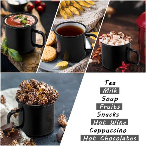 P&P CHEF Enamel Coffee Mugs Cups Set of 2,12 Oz Small Enamel Camping Cup for Coffee Water Soup, Indoor and Outdoor Use, Portable & Sturdy, Black & Red