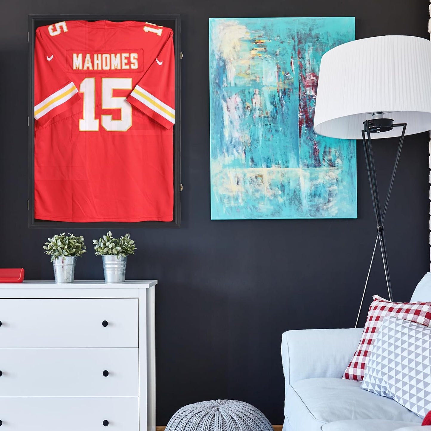 XX Large Football/Hockey Uniform Jersey Display Case Frame, UV Protection Ultra Clear, Locks (Black Finish)