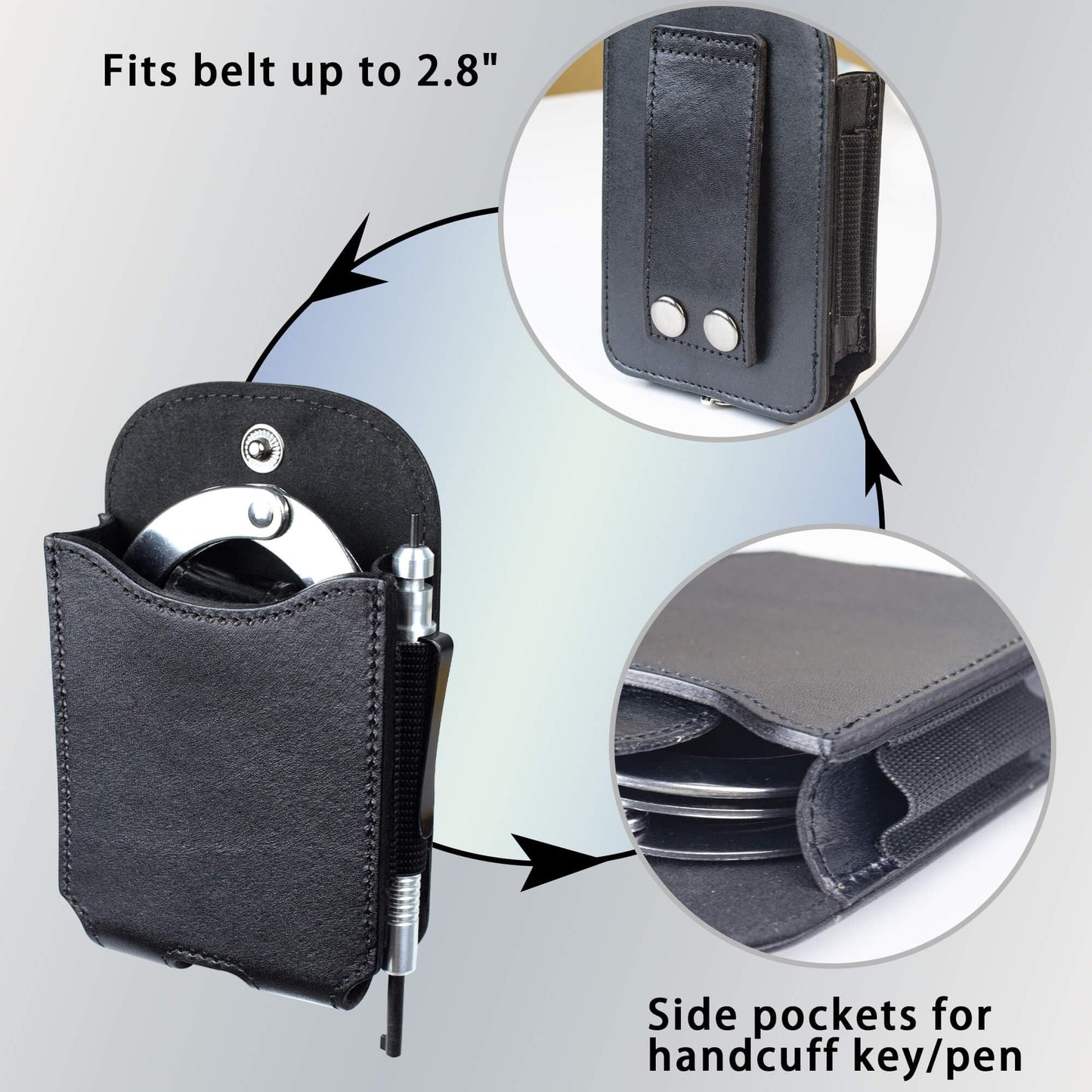 Handcuff Holder,Cuff Holder for Duty Belt, Black Leather Handcuff Pouch Fits for Chain& Hinged Cuff