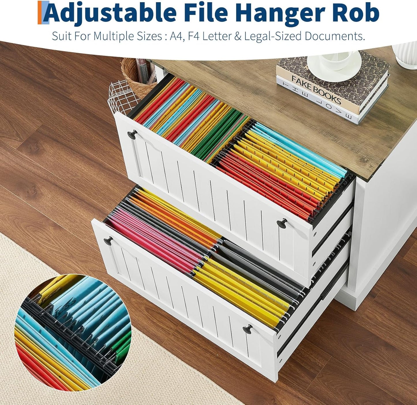 Farmhouse File Cabinets with 2 Drawers,30" File Cabinets with Hanging File Folders for A4/Letter/Legal Size Documents, Rustic Storage Cabinet Storage Printer Stand for Home Office, Living Room White