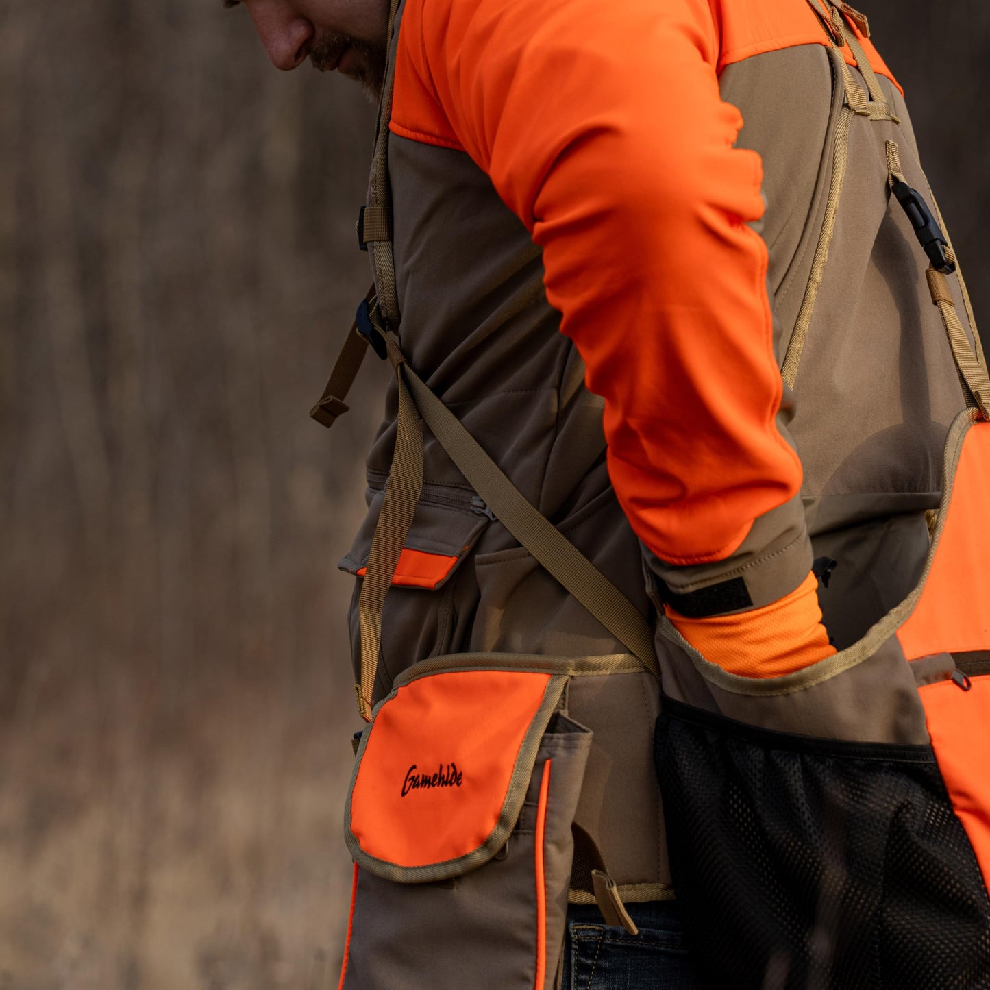Gamehide Mens Upland Game Bird Hunting Strap Vest Fully Adjusble With Orange Tipping