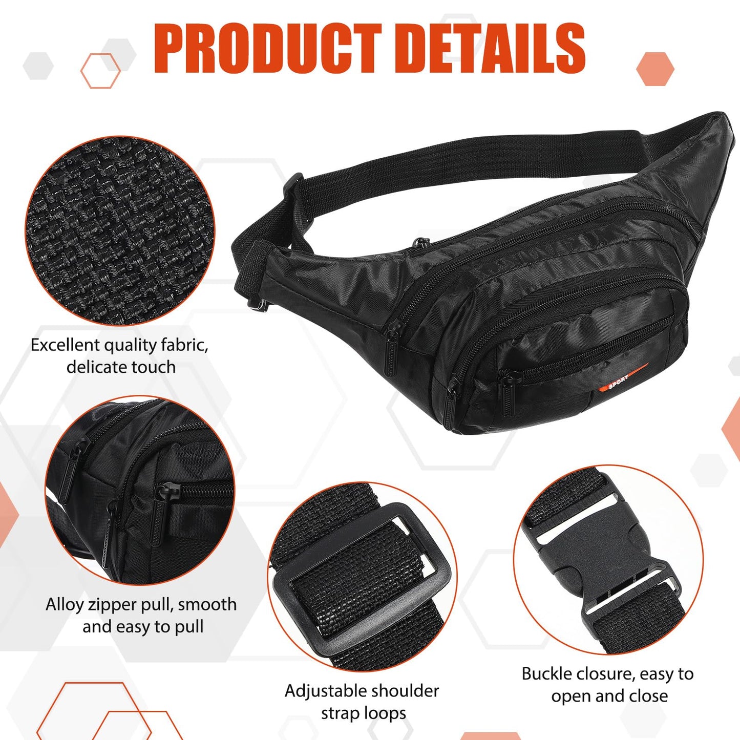 Kajaia 16 Pieces Fanny Pack Bulk Adjustable Waist Bags with Zippers Crossbody Party Fanny Packs Canvas Waist Belt Bag for Women Men Kids Teams Travel Running Cycling Hiking (Black)