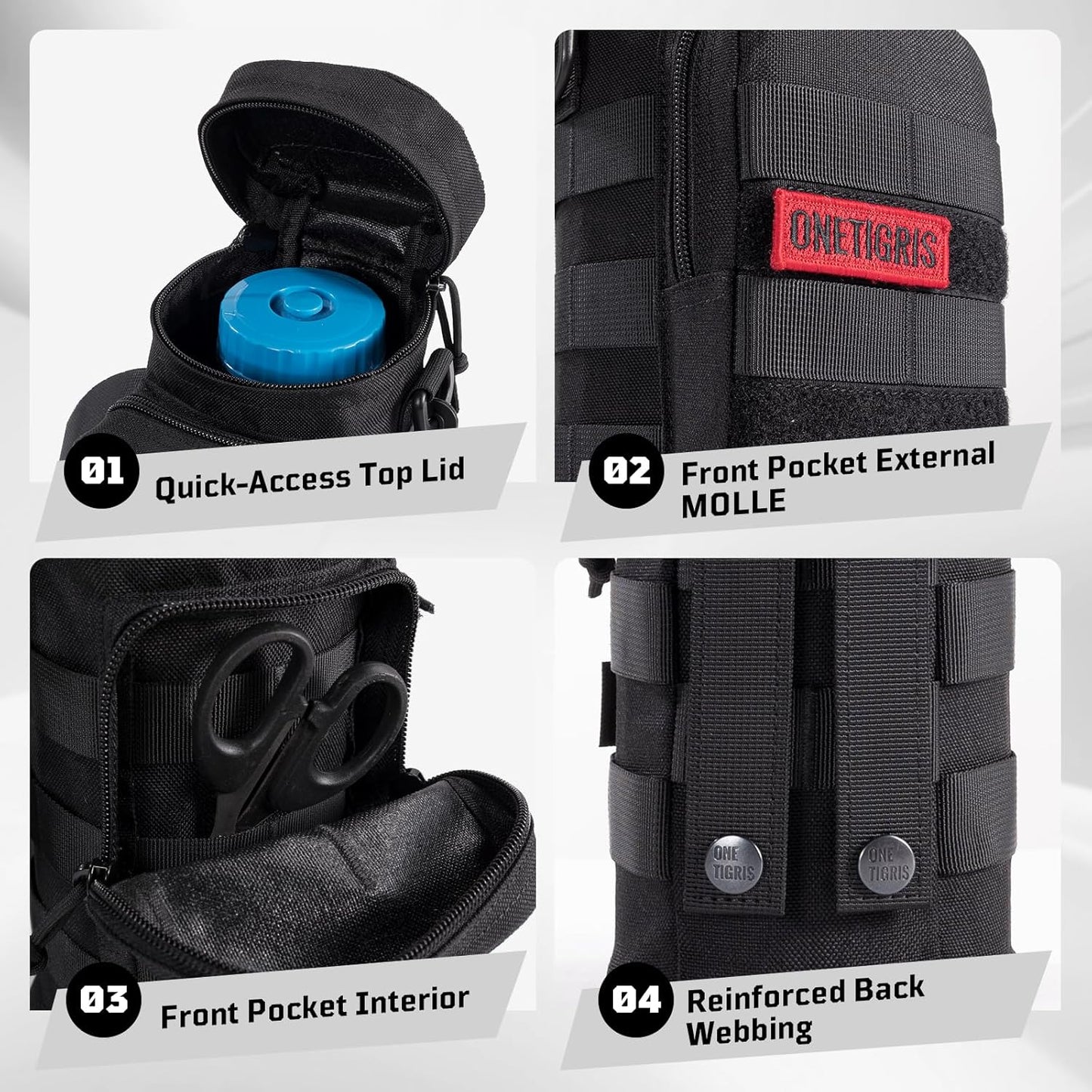 OneTigris Tactical Water Bottle Pouch - 32oz Sniper Holder with Extra Pouch & Strap for Hiking, Camping, Climbing