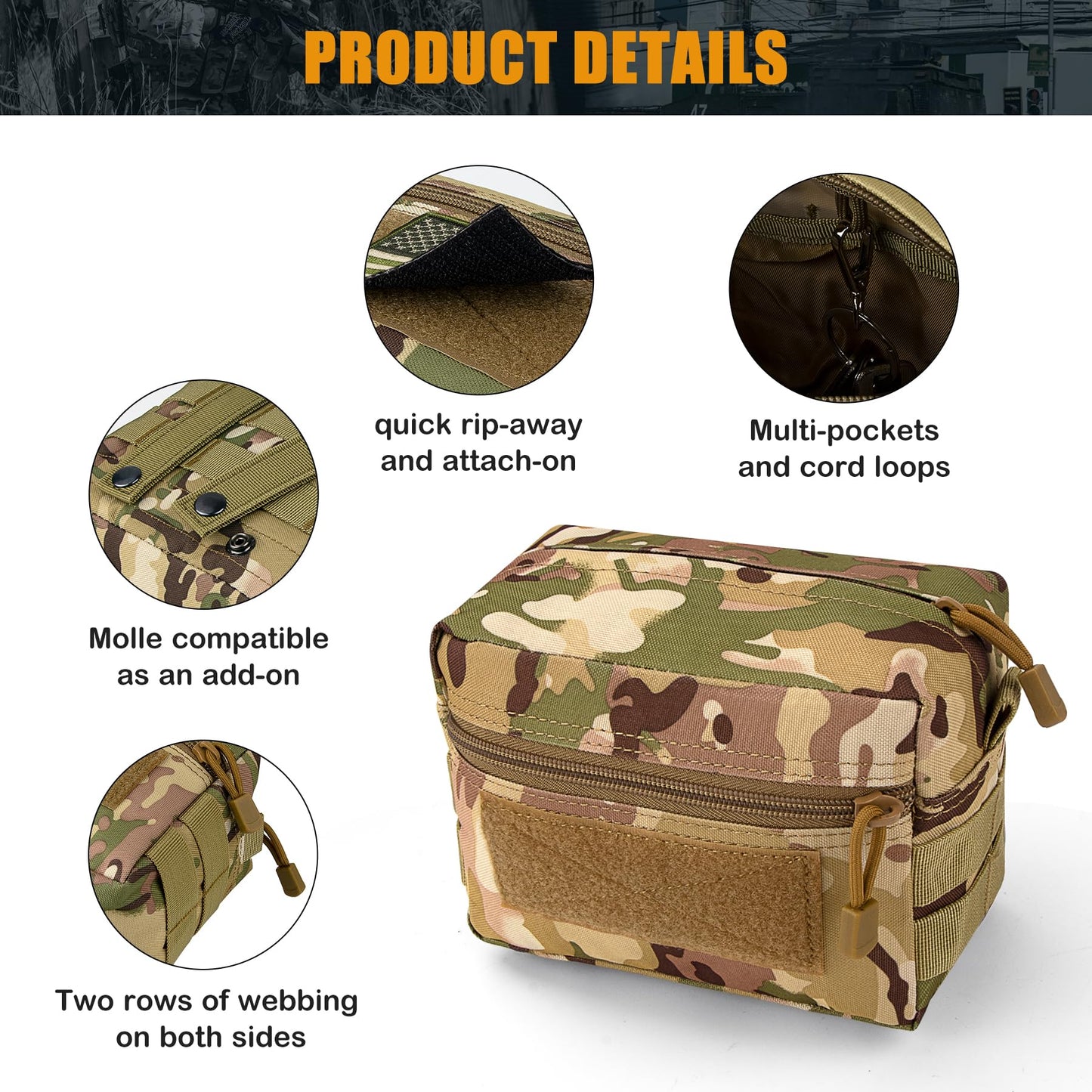 IronSeals Tactical Molle Pouch Large Capacity Water-Resistant Utility Gadget Gear Pouch with US Flag Patch