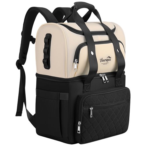 YOUNGOA Waterproof Cooler Backpack for Women, Insulated Leakproof Backpack Cooler for Camping, Beach, Outdoor, 25L, 36Cans, Black