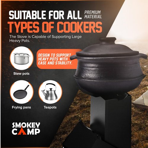 Rocket Stove for Camping Heavy Duty Wood Burning Stove with Adjustable Legs, Portable Wood Burning Fire Camping Stove, Cooking Camping Grilling Outdoor Backyard BBQ Stove with Storage Bag, Rod, Gloves