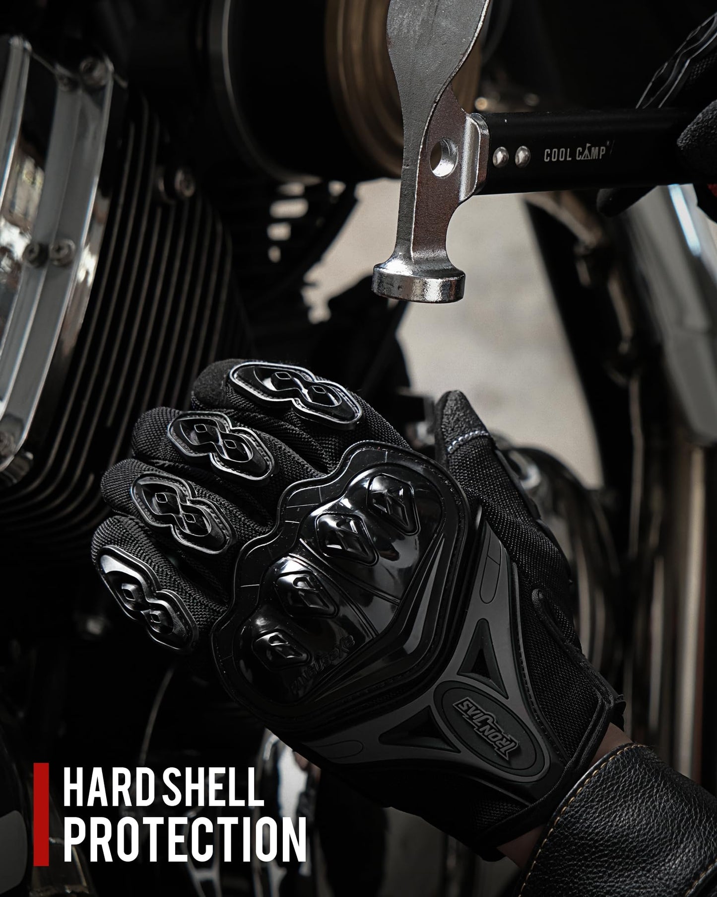IRON JIA'S Motorcycle Gloves Full Finger Durable for Road Racing Bike Summer Spring Powersports Support Touch Screen Black-L