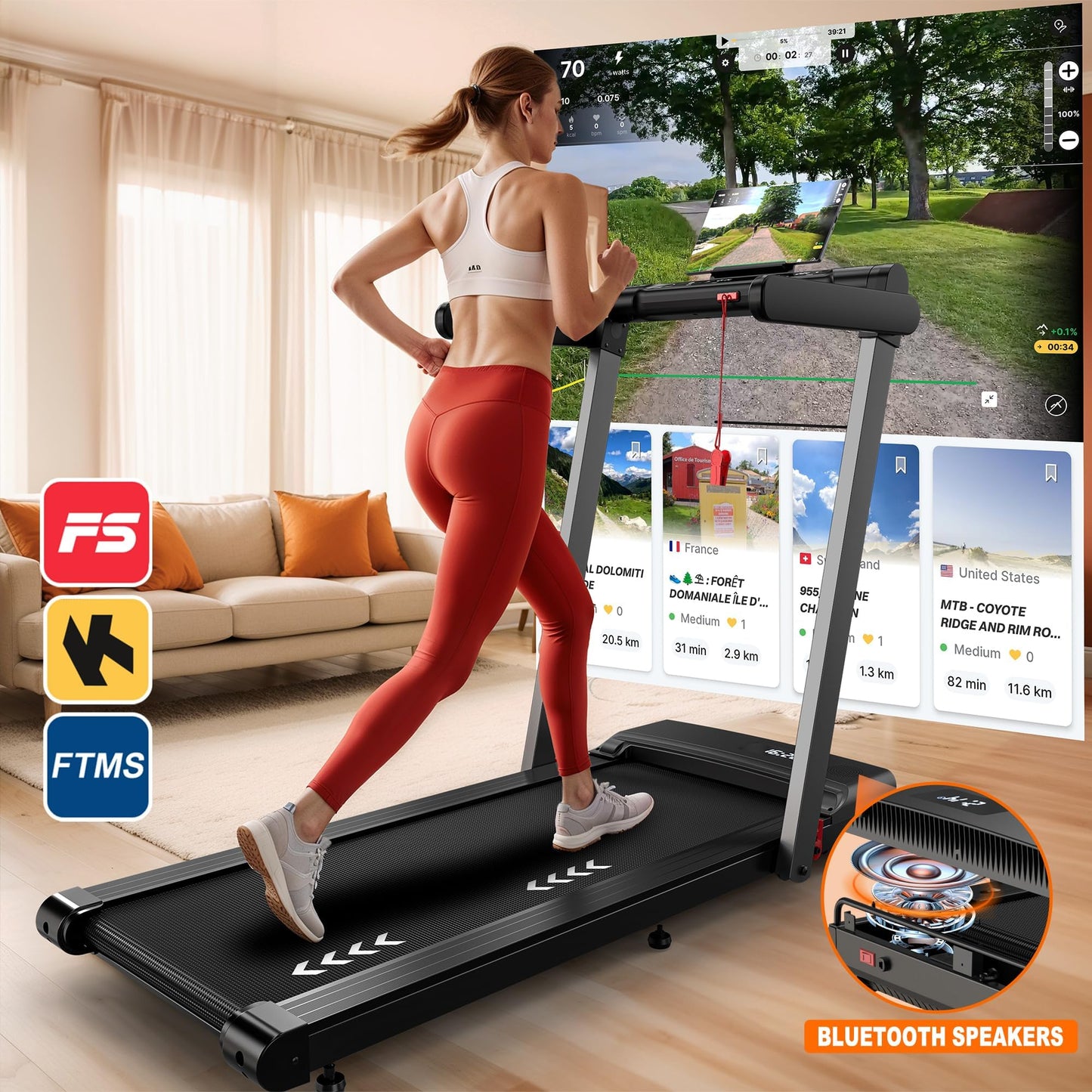 Foldable Treadmill for Home Walking Pad: 2 in 1 Walking Pad with Handle Bar & Bluetooth Speaker- Under Desk Treadmills with Dual LED Display and 12 preset Programs, APP Compatible