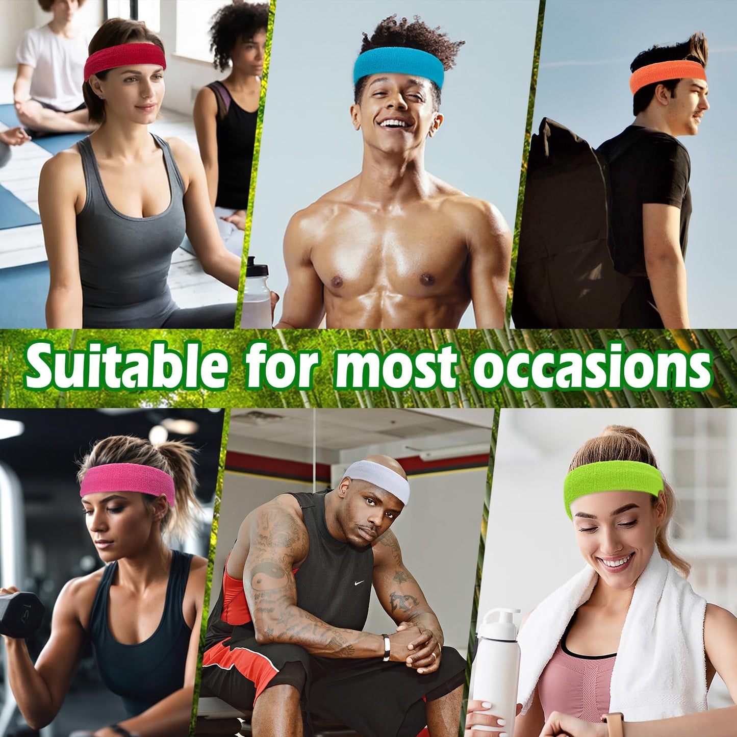 ONUPGO 4 Pack Sweatbands Sports Headbands for Men & Women, Cotton Headband Terry Cloth Sweatband for Tennis,Basketball,Football,Gym,Working Out - Moisture Wicking Elasticity
