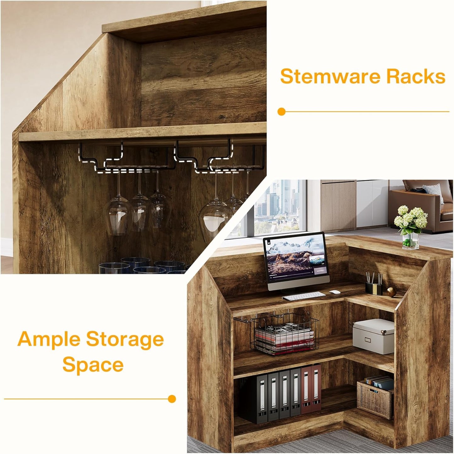 Tribesigns Reception Desk with Storage Shelves, L-Shaped Modern Front Desk, Reception Counter Table for Small Office, Salon, Checkout Office, Black