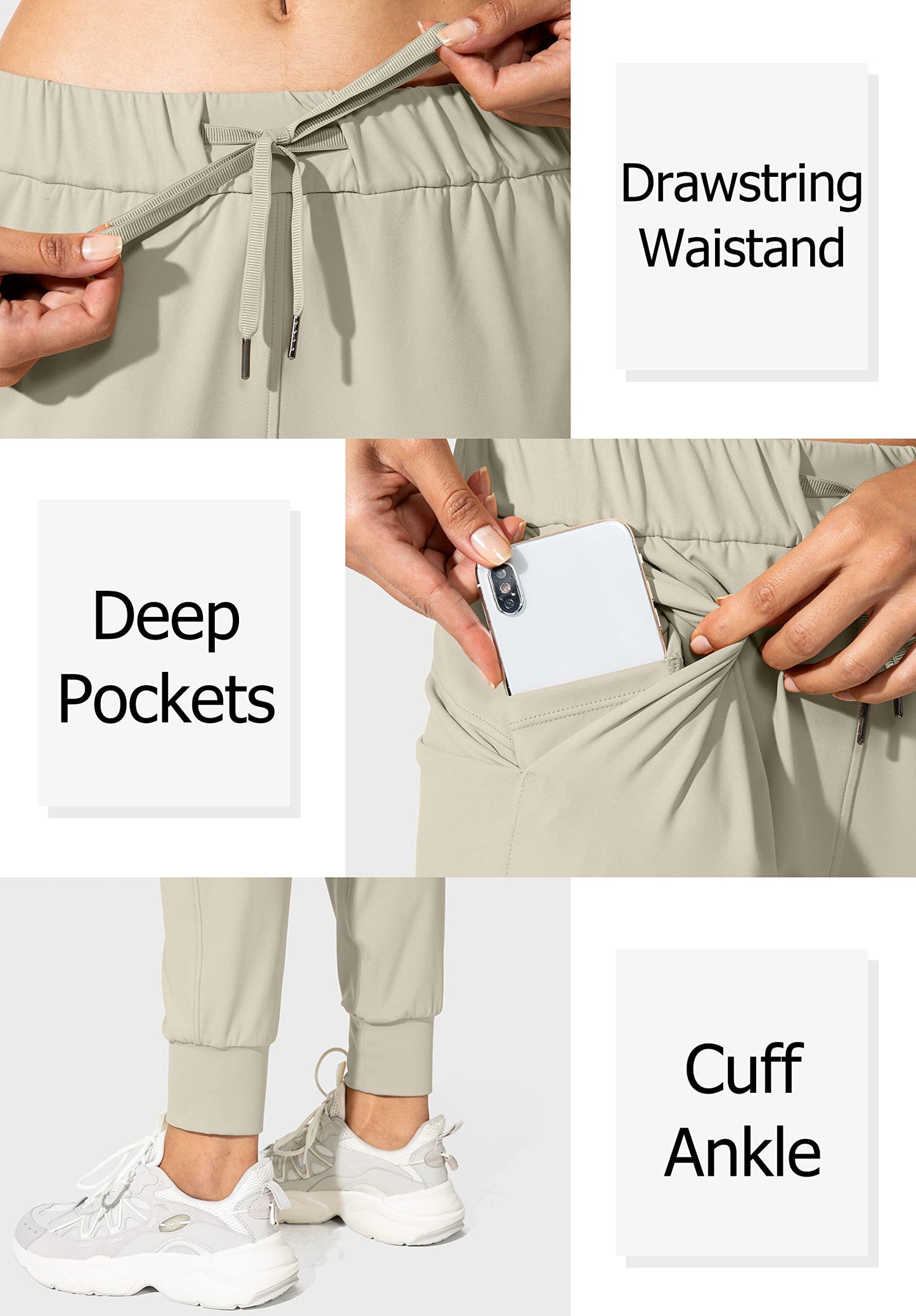 SANTINY Women's Joggers Pants Pockets Drawstring Running Sweatpants for Women Lounge Workout Jogging(Silver Sage_L)