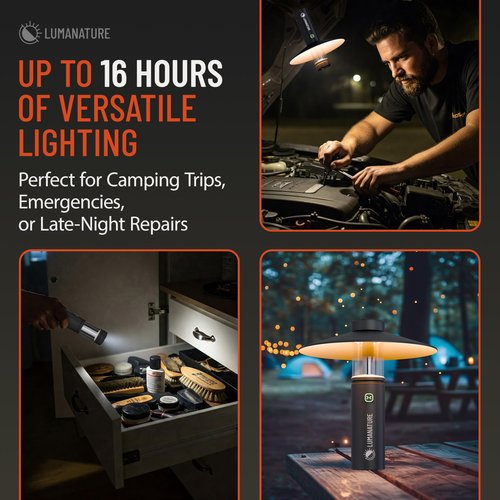 Rechargeable Camping Lantern – LED Outdoor Light with Flashlight & Lantern Modes, Magnetic Base & Hanging Hooks – Waterproof Emergency Light for Camping Backpacking Hiking & Power Outages - Black