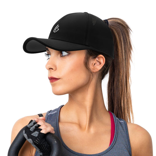 Gisdanchz Running Hat for Women with Ponytail Hole Womens Ponytail Hat Tennis Golf Sport Workout Exercise Gym Runner Hats Quick Dry Performance Ponyback Baseball Hats with Ponytail Hole, Black