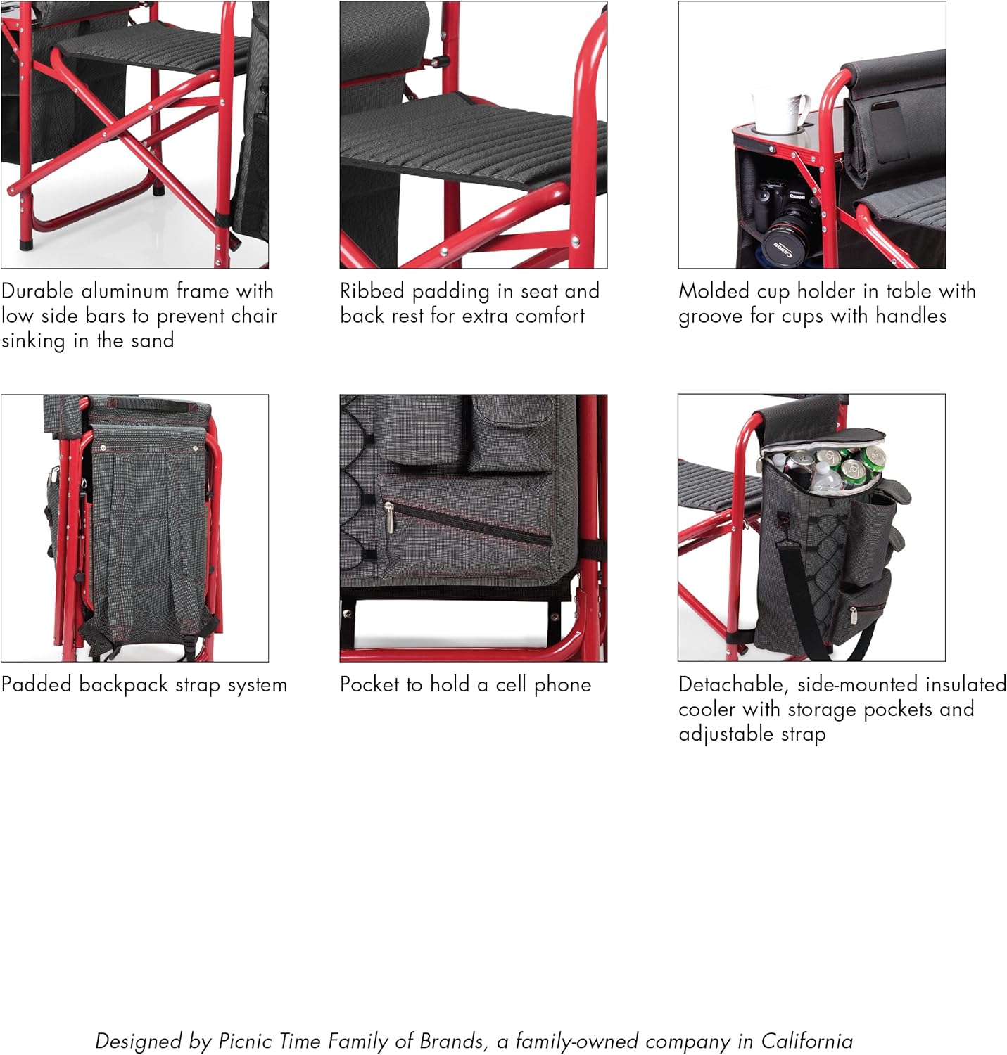 ONIVA - a Picnic Time Brand Fusion Original Design Outdoor Folding Chair, Gray with Red Frame , 33 x 7 x 21