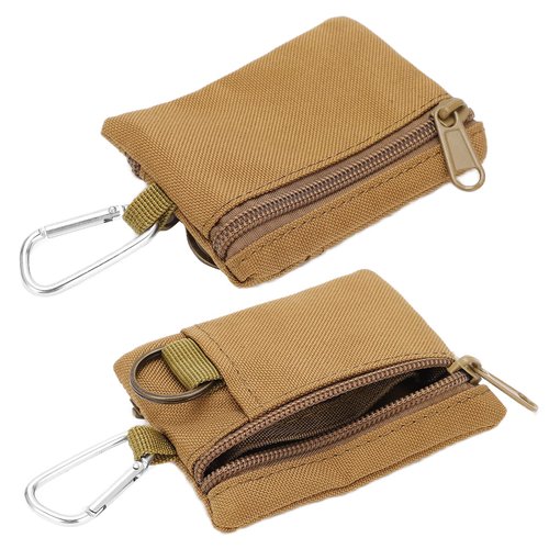 Lwuey EDC Pocket Pouch, Mini Molle Pouch Wallet Tactical Keychain Pouches Multi Function Carabiner Gadget Utility Organizer Key Card Case Zipper Portable Military Outdoor Bag Tactics Waist(Brown)