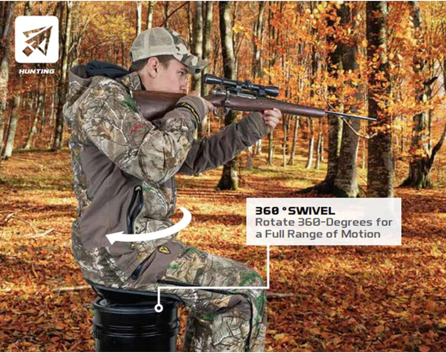 Hawk Ergo 360 Degree Bucket Top Seat - Silent Lightweight Comfortable Swiveling Portable Chair for Camping, Hunting, Fishing | Easily Mounts to Bucket