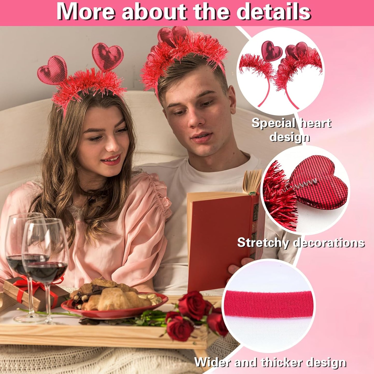 SIOTMERA Heart Headband-Red Love Heart Design for Adult| Widened & Thickened Non-Slip Lightweight, Makeup Washing Face| Heart Headpiece for Wedding Birthday Christmas Halloween Party Costume-2 Count