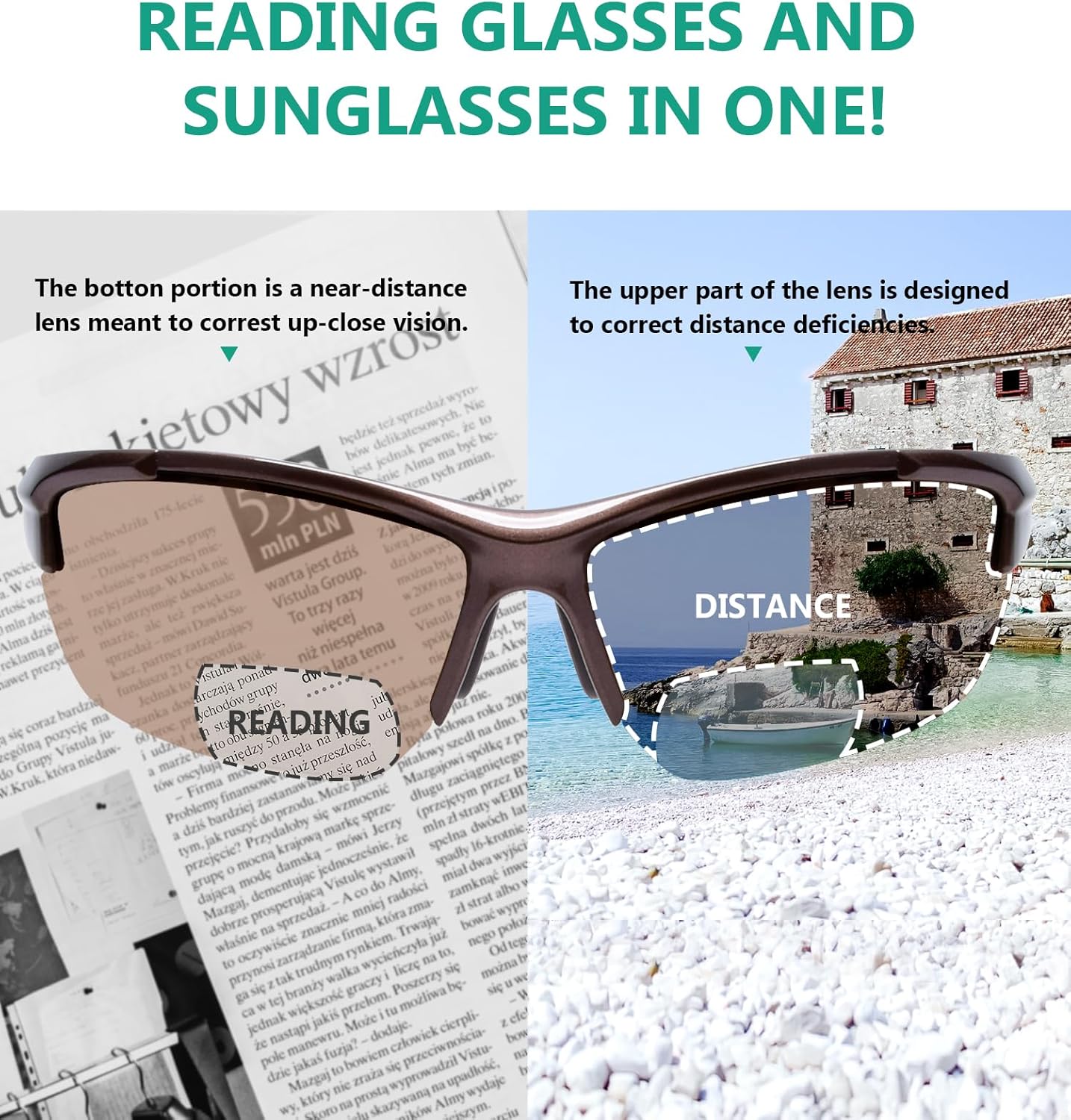 Eyekepper TR90 Frame Bifocal Sports Sunglasses Baseball Running Fishing Driving Golf Softball Hiking Sunshine Readers