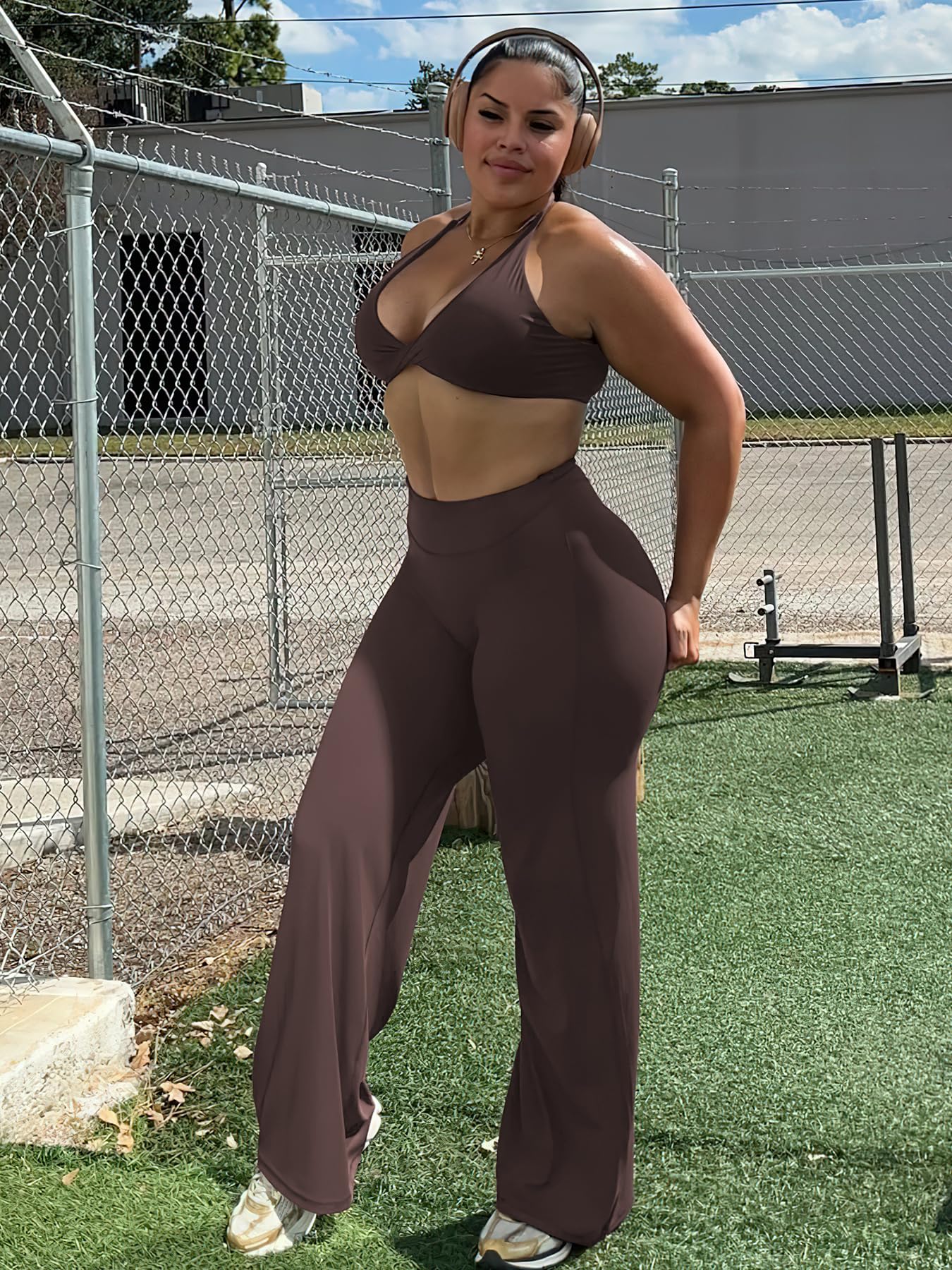 YEOREO Workout Leggings Womens No Front Seam Straight Leggings 31.5" High Waist Buttery Eddiy Gym Yoga Pants Plum Brown XXS