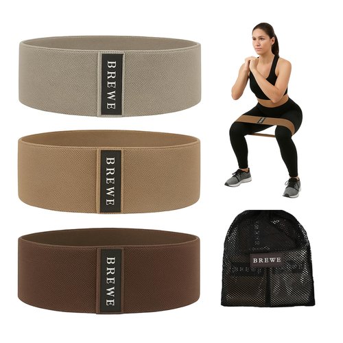BREWE Resistance Bands Set for Women & Men, 3 Pack, Neutrals, Anti-Slip Fabric Bands for Booty, Legs & Thighs