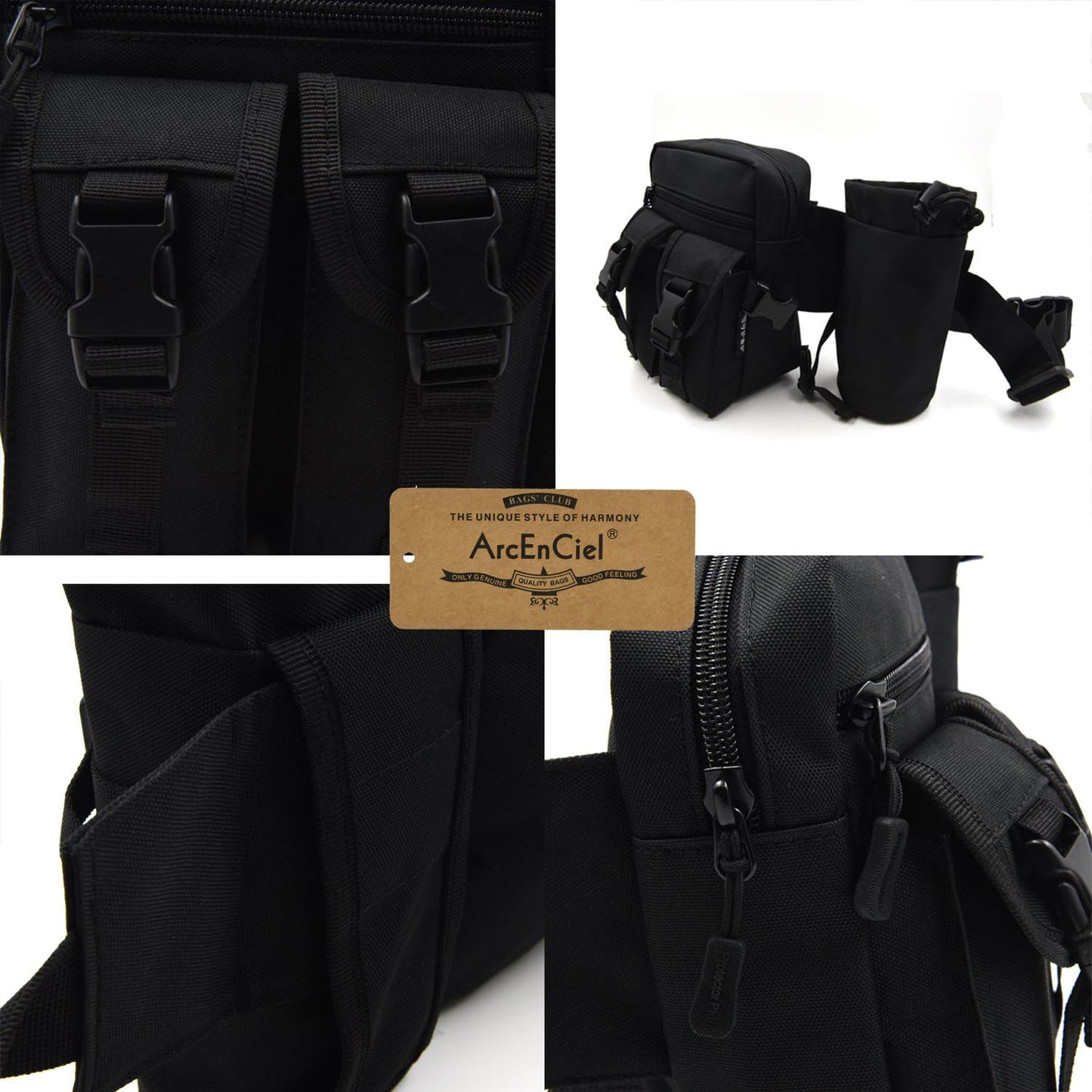 ArcEnCiel Tactical Fanny Pack Waist Bag Hip Belt Outdoor Fishing Bumbag with Water Bottle Pocket Holder