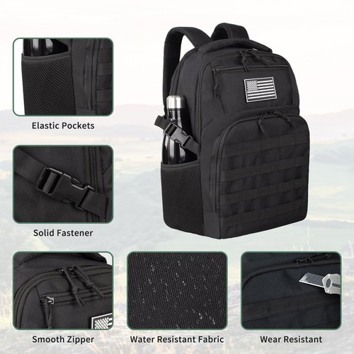 TBNBO Military Tactical Backpack for Travel Hiking,Black Backpack for Men with Bottle Holder, 30L Small Laptop Backpack for Work, Men's Assault Bag Back Pack