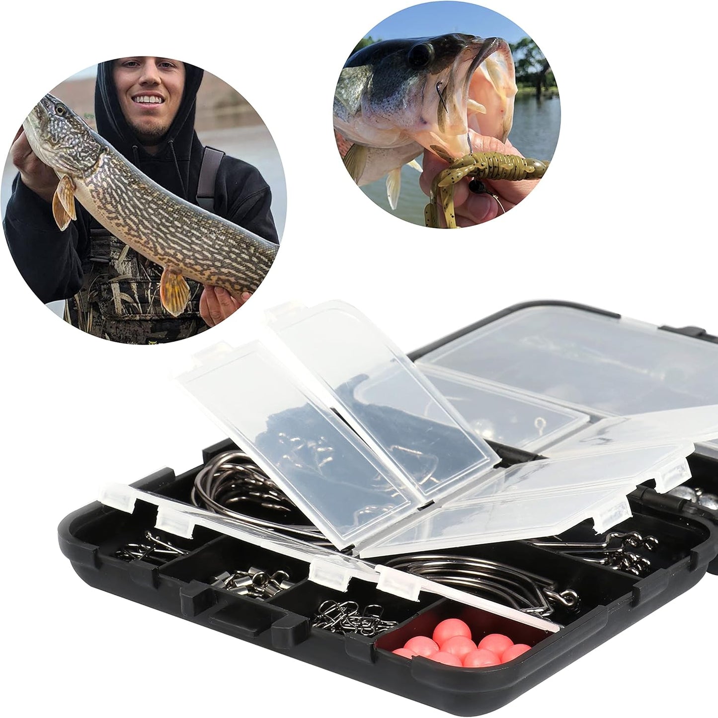 Fishing Accessories Kit, Fishing Set with Tackle Box, Fishing Hooks, Weights, Jig Heads, O-Rings, Barrel Swivels, Fastlock Snaps, Fishing Beads, Space Beans - Freshwater & Saltwater Fishing