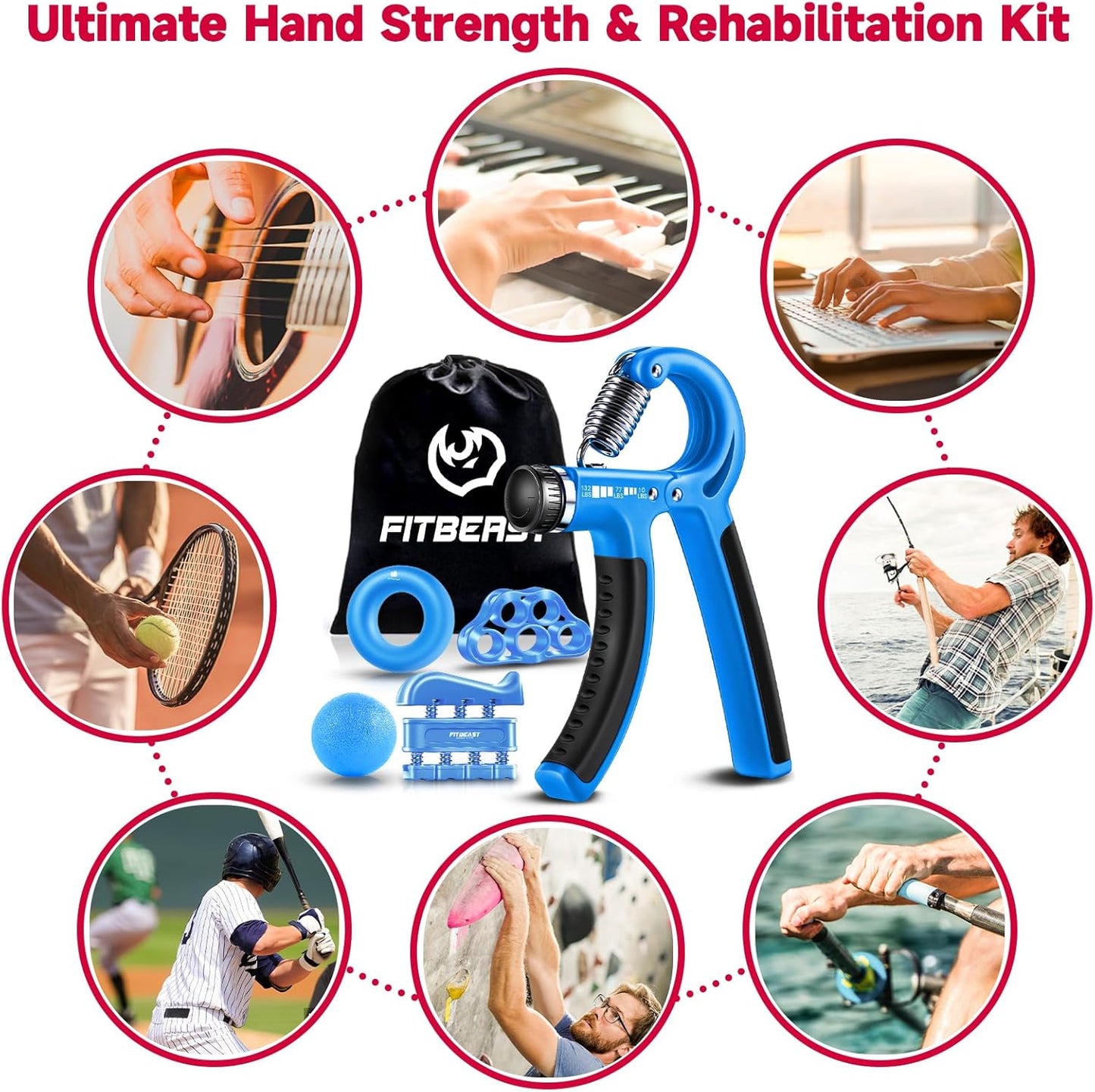 FitBeast Grip Strengthener Forearm Strengthener Hand Grips Strengthener Kit - 5 Pack Adjustable Resistance