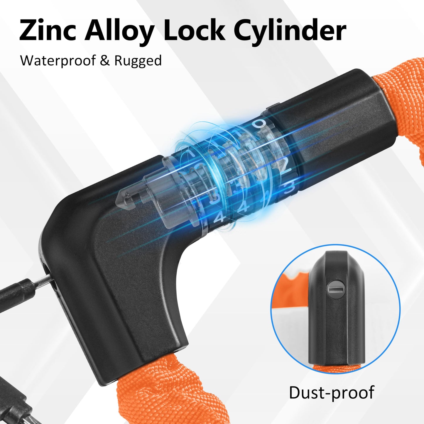 Aucurwen Bike Chain Lock, 3.2FT/4FT Combination & Keys 4-Digit Anti Theft Heavy Duty Bike Lock, Security Resettable Bicycle Lock for Bike, Bicycle, Electric Bike (Orange, 3.2FT Long, 6mm Thick)