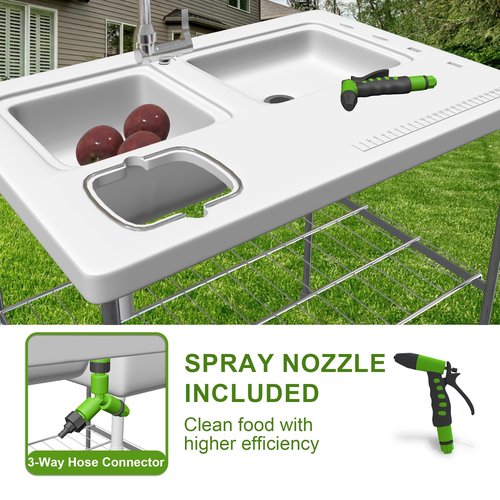 THUNDERBAY Portable Folding Fish Game Cleaning Camp Table Heavy Duty 40''Fillet Table with Double Sink and Faucet