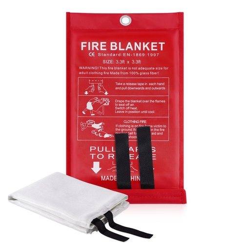 LUXJET Emergency Fire Blanket for Home Kitchen Fiberglass Suppression Fire Blanket, Fire Extinguisher for Camping, Kitchen, Boat, Car & Office, Amusement Building (1PC, 3.3ft x 3.3ft)