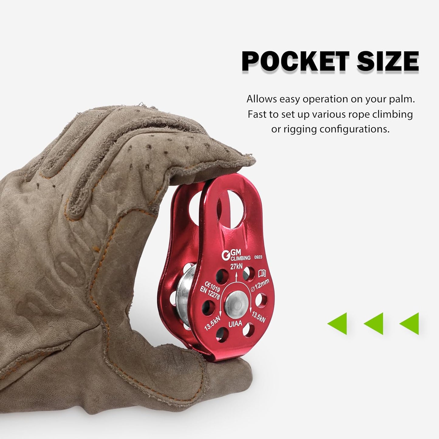 GM CLIMBING Fixed Micro Pulley 27kN CE UIAA Certified Slack Tender for Hitch Tending