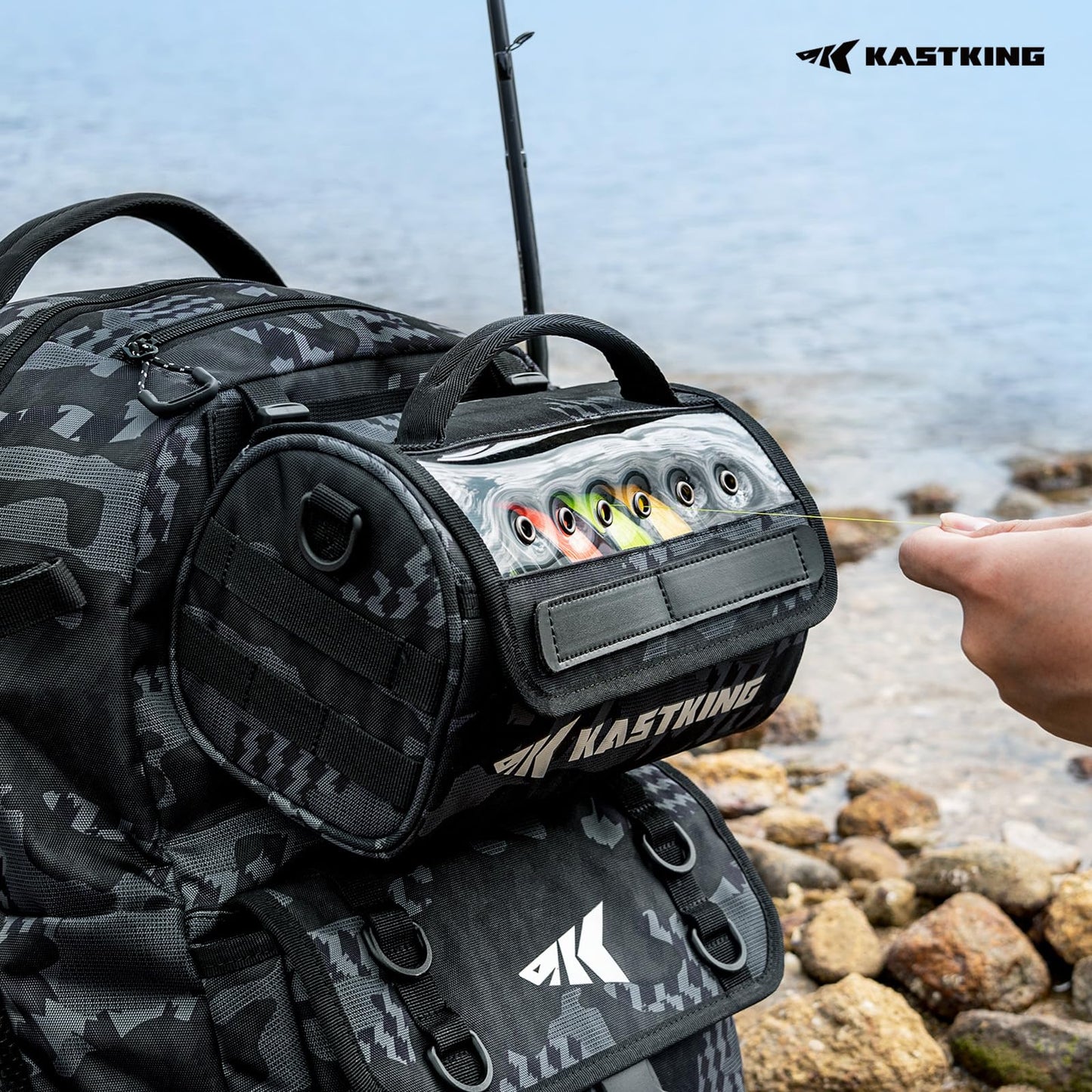 KastKing BaitSpace Line Management Bag, Fishing Line Storage Bag with Water Resistant Nylon, Clear View Window, Removable Divider for Up to 10 Spools, Tangle-free Leader Line Holder