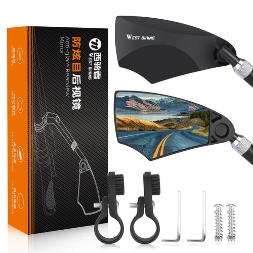 WEST BIKING Anti-Glare Handlebar Bike Mirror - Bike Rear View Mirror With Retractable & 360 ° Adjustable Lens, Foldable Bicycle Mirror For 20-23mm Handlebar (2PCS)
