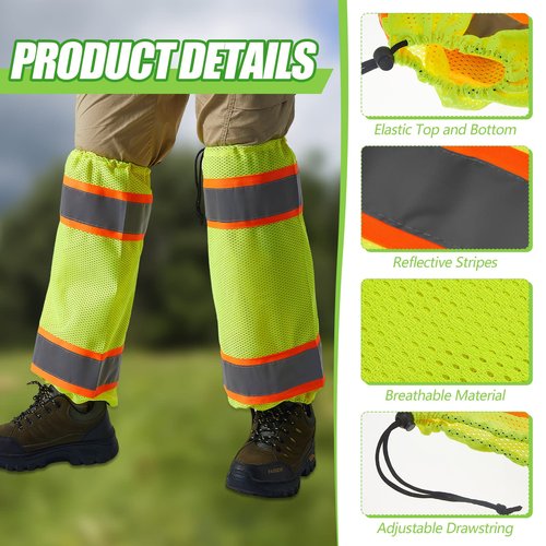 Hercicy Reflective Two Tone Mesh Leg Gaiters High Visibility Polyester Leg Gaiters(Green, 12 Pcs)