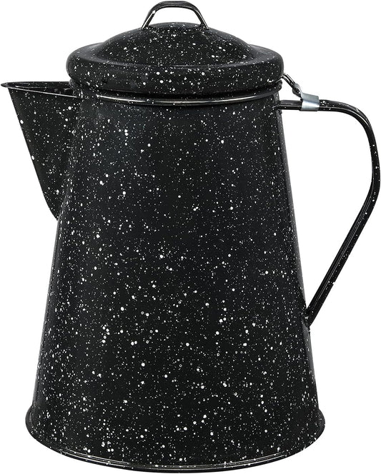 Granite Ware Coffee Boiler, 3-Quart - Stovetop or Campfire Coffee Pot, Durable Enameled Steel for Rapid Heat Absorption, Energy Efficient Design for Outdoor Adventures (Speckled Black)