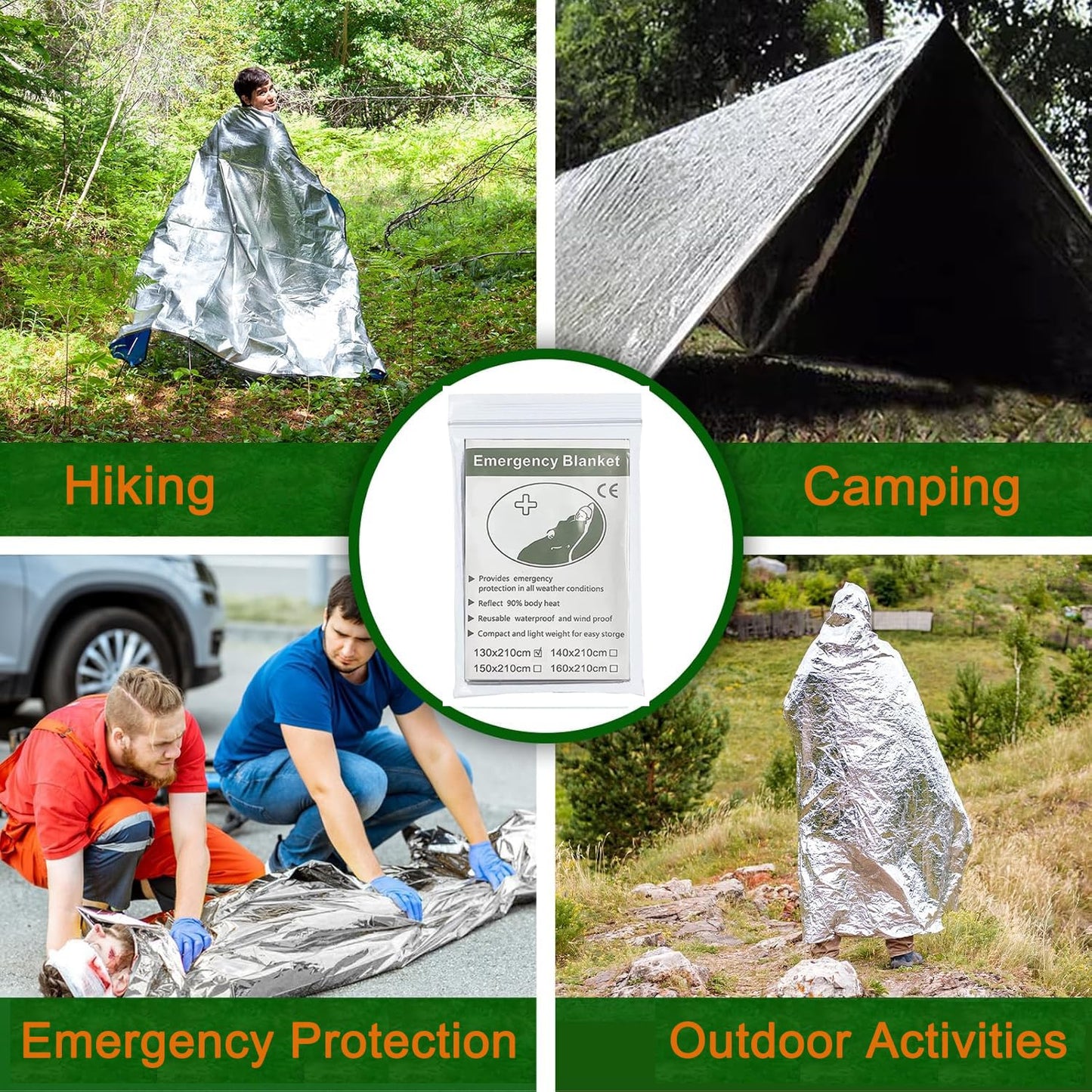 6 Pack Emergency Mylar Blankets,Emergency Survival Blanket Survival Gear & Camping Supplies,Insulating Reflective Foil Survival Blankets for Camping, Hiking, and Outdoor Rescue Kits