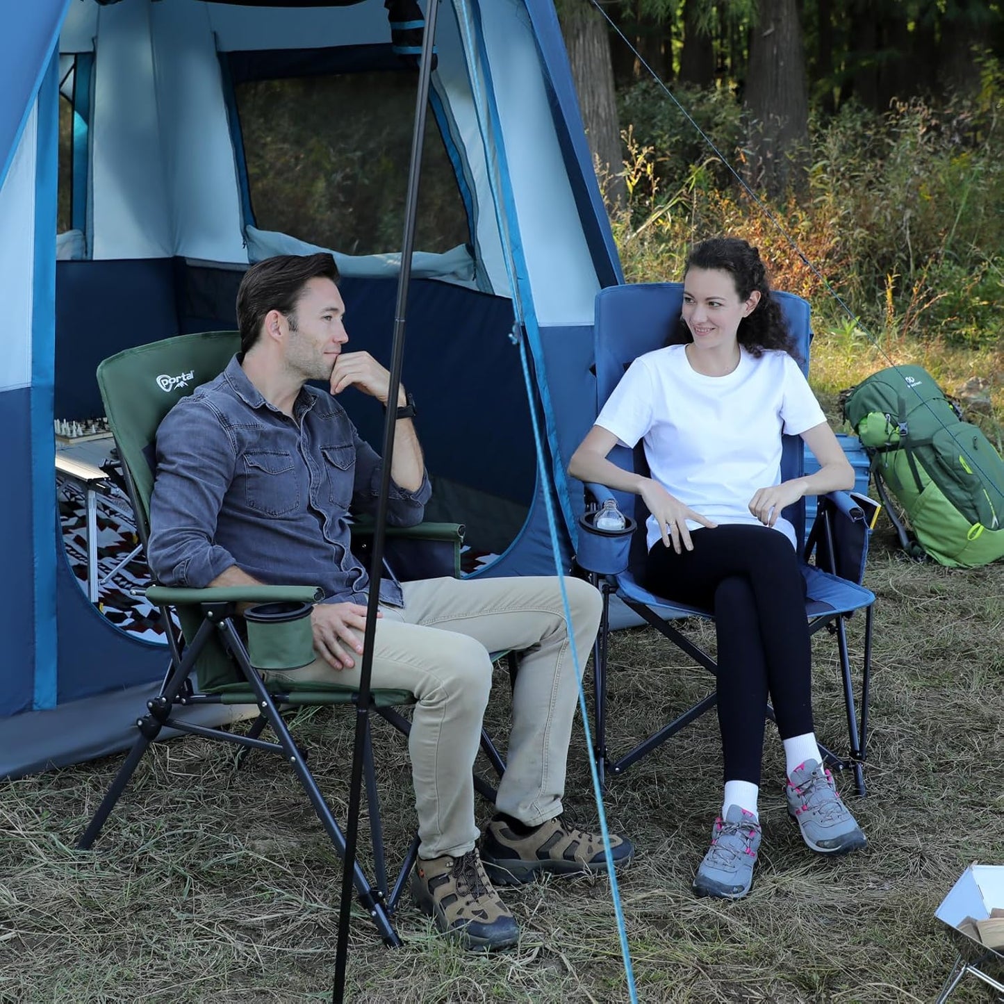 PORTAL Oversized Folding Camping Chair High Back Portable Lawn Chairs for Adults Outdoor Sports with Hard Armrest Cup Holder，Supports 400LBS Black