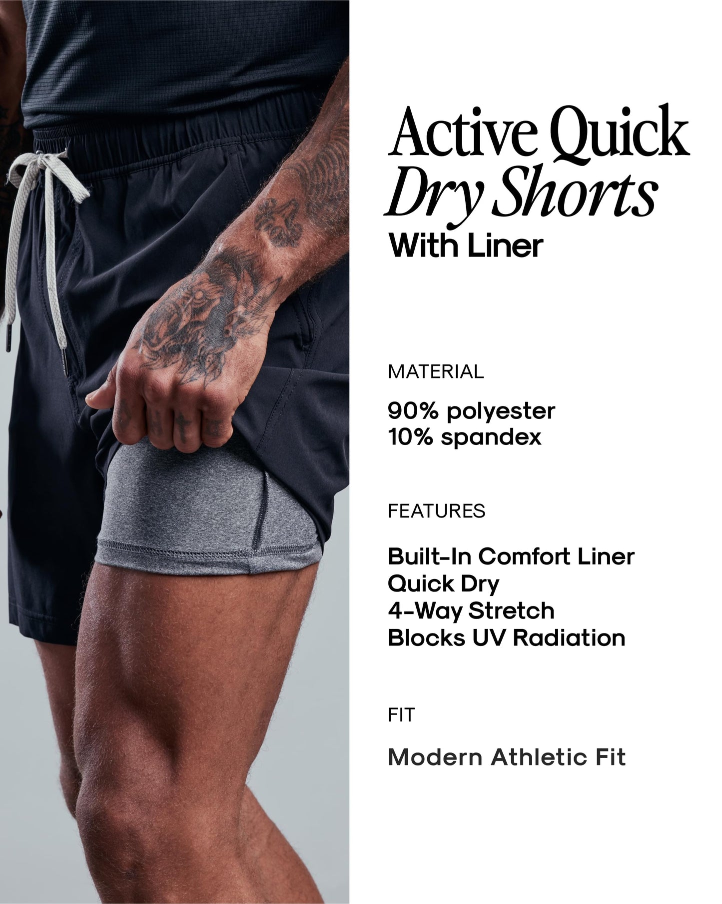 True Classic Novelty Mens Shorts – Gym Shorts for Men, Quick Dry Mens Athletic Short & Sweat Short for Workout and Running, 7.5" Quick Dry, Pack of 1, Black, L