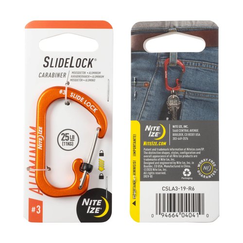 Nite Ize Aluminum SlideLock Carabiner - Daily Use & Lightweight Carabiner - Compact Aluminum Carabiner with Lock - Versatile Rectangular Carabiner - Size 3, Orange (4 Pack)